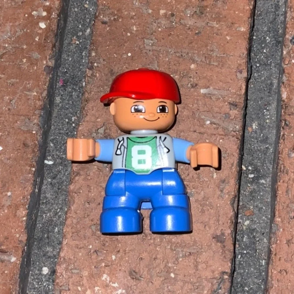 LEGO Duplo Boy‎ Child Red Hat Gray Shirt Blue Pants Figure